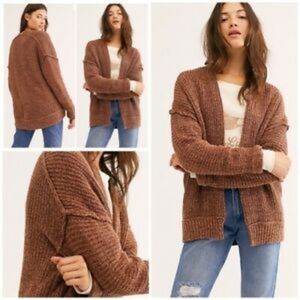 Free People Womens Brown/Orange High Hopes Chunky Knit Cardigan | Size L